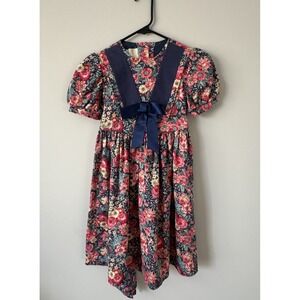 Y2K 90s Laura‎ Ashley Mother and Child Girl's Floral Dress Size 6 Cotton Bow